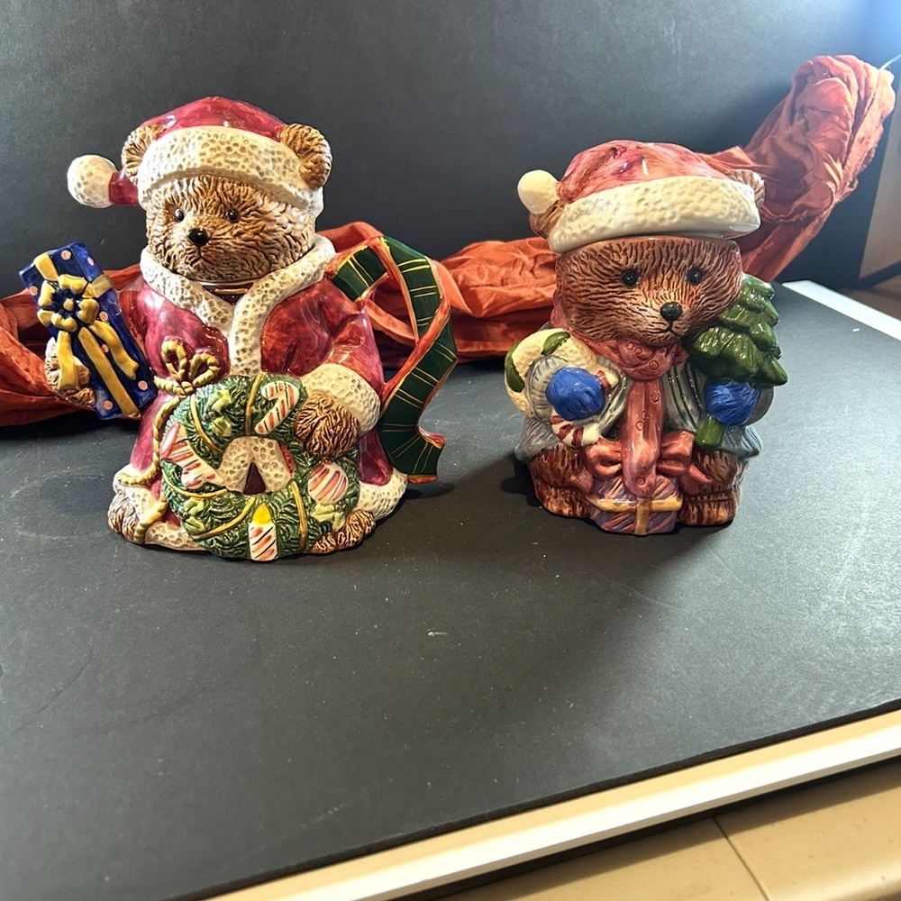 Festive Bear Cookie Jars - Red and Green Holiday Decor